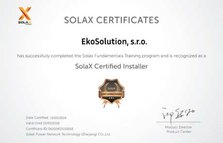 EkoSolution certifikovaný inštalatér pre Solax Power